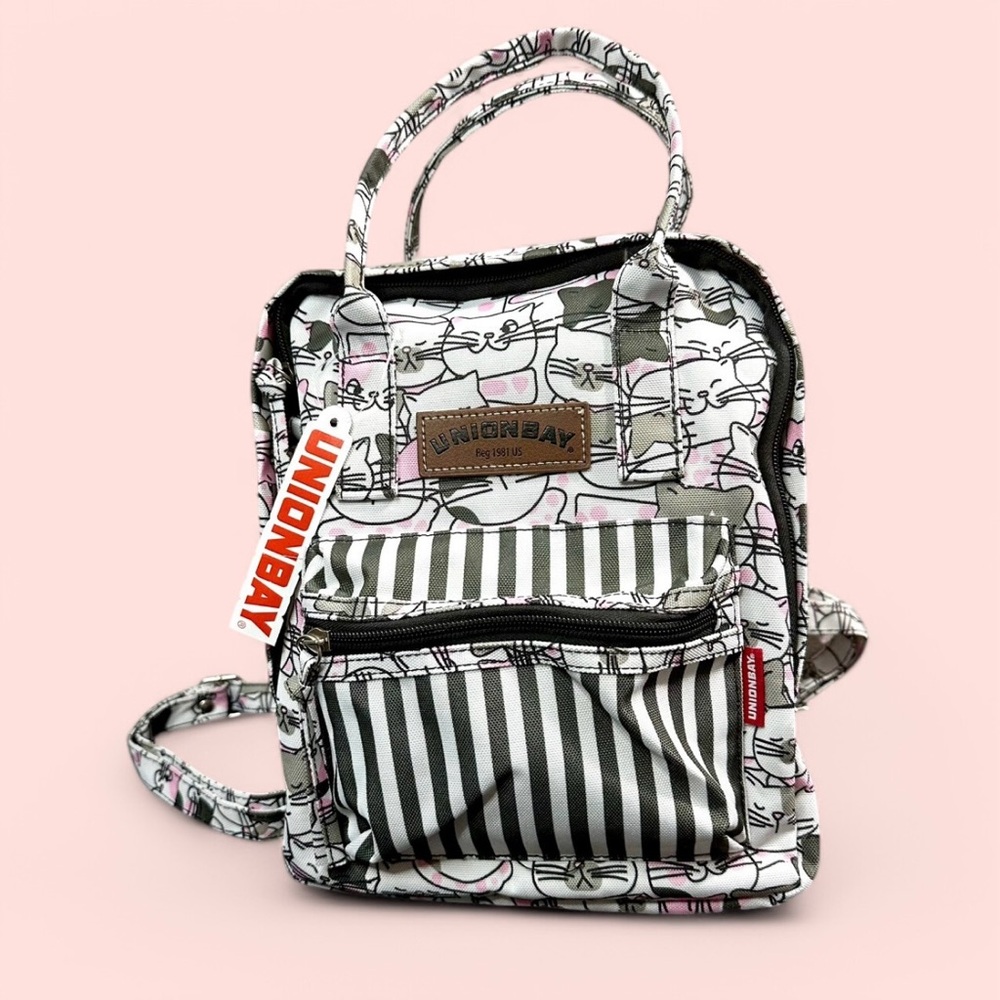 NWT UnionBay Outlander Mini Backpack Purse Cats And Stripes With Carry Handles